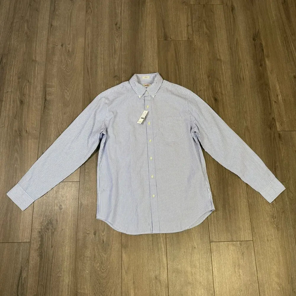 J.Crew Classic Secret Wash Cotton Poplin Shirt Mens M Blue White Striped Button